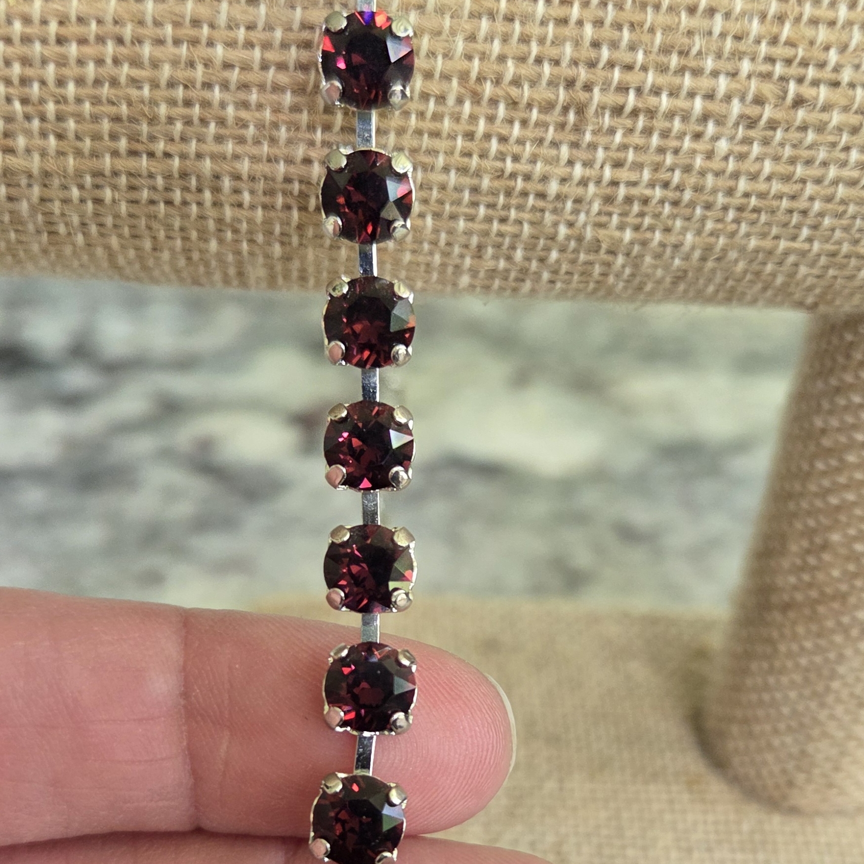 Burgundy And Silver 6mm Crystal Bracelet
